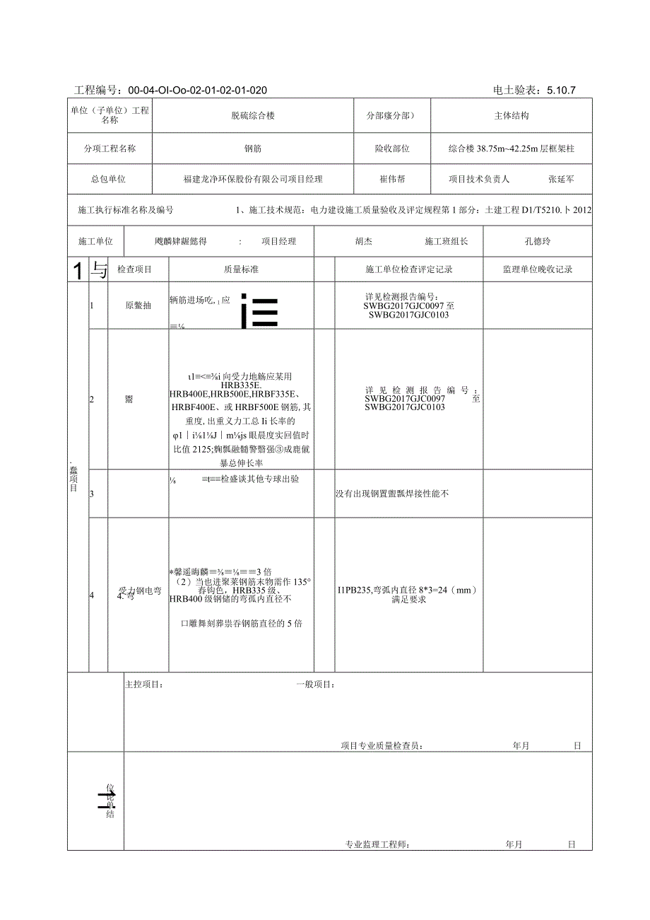 51073875m4225m层结构框架柱钢筋加工工程检验批质量验收记录.docx_第1页