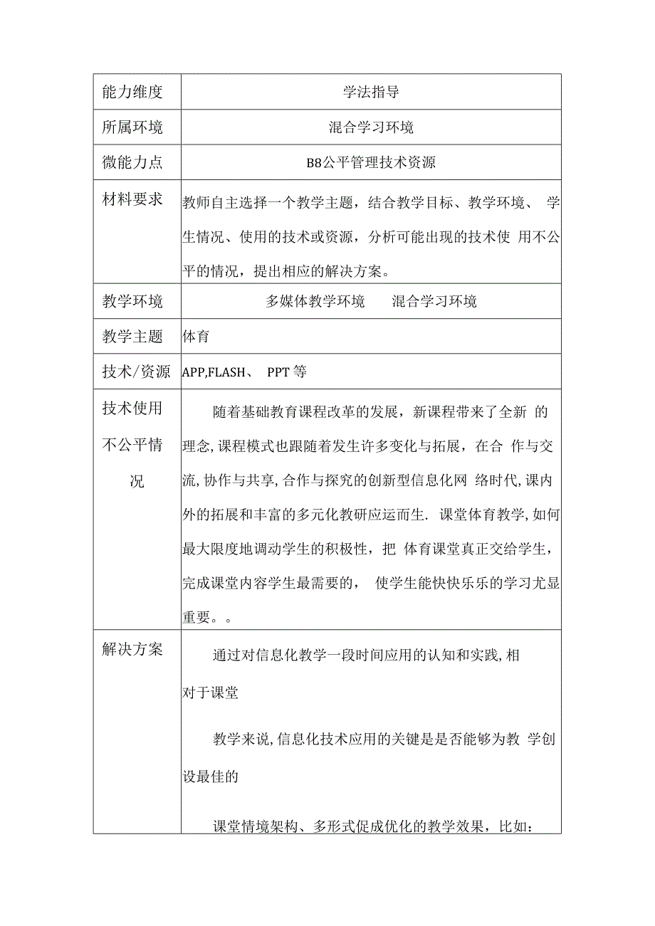 B8公平管理技术资源作业解决方案及实践反思微能力20优秀作业体育.docx_第1页