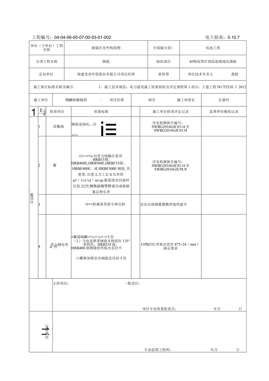 5107吸收塔区墙板钢筋加工工程检验批质量验收记录.docx_第1页