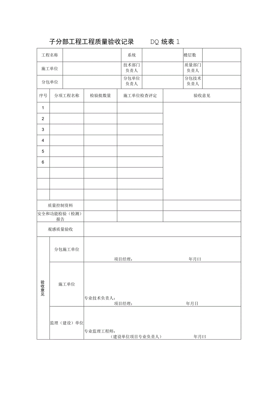 DQ统表1字分部工程验收记录工程文档范本.docx_第1页