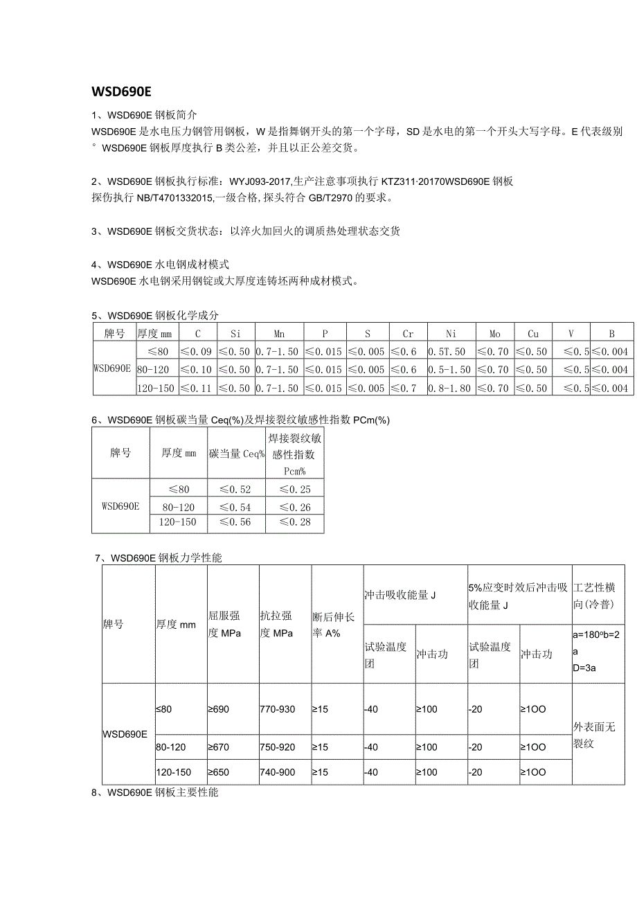 WSD690E水电钢应用范围及成分性能.docx_第1页