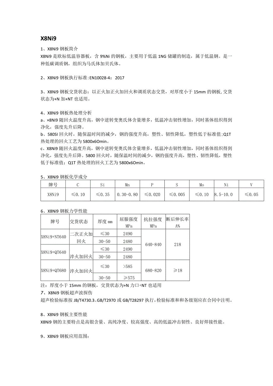 X8Ni9低温容器板应用范围及热处理分析.docx_第1页