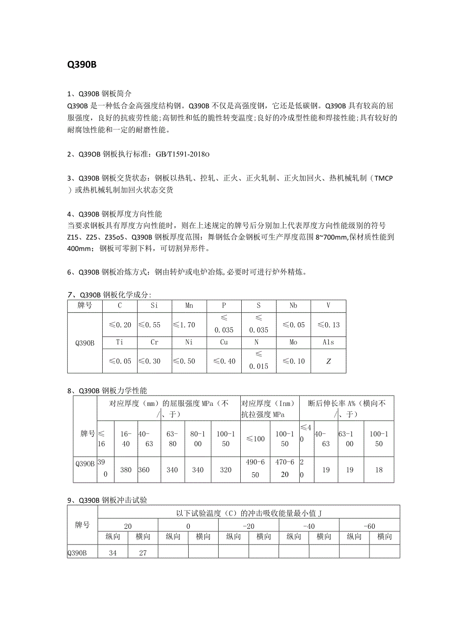 Q390B低合金高强板成分性能及钢板执行标准.docx_第1页