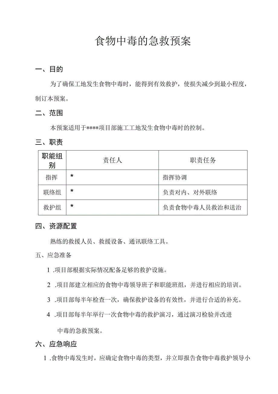 XXX建设集团有限公司食物中毒的急救预案.docx_第1页