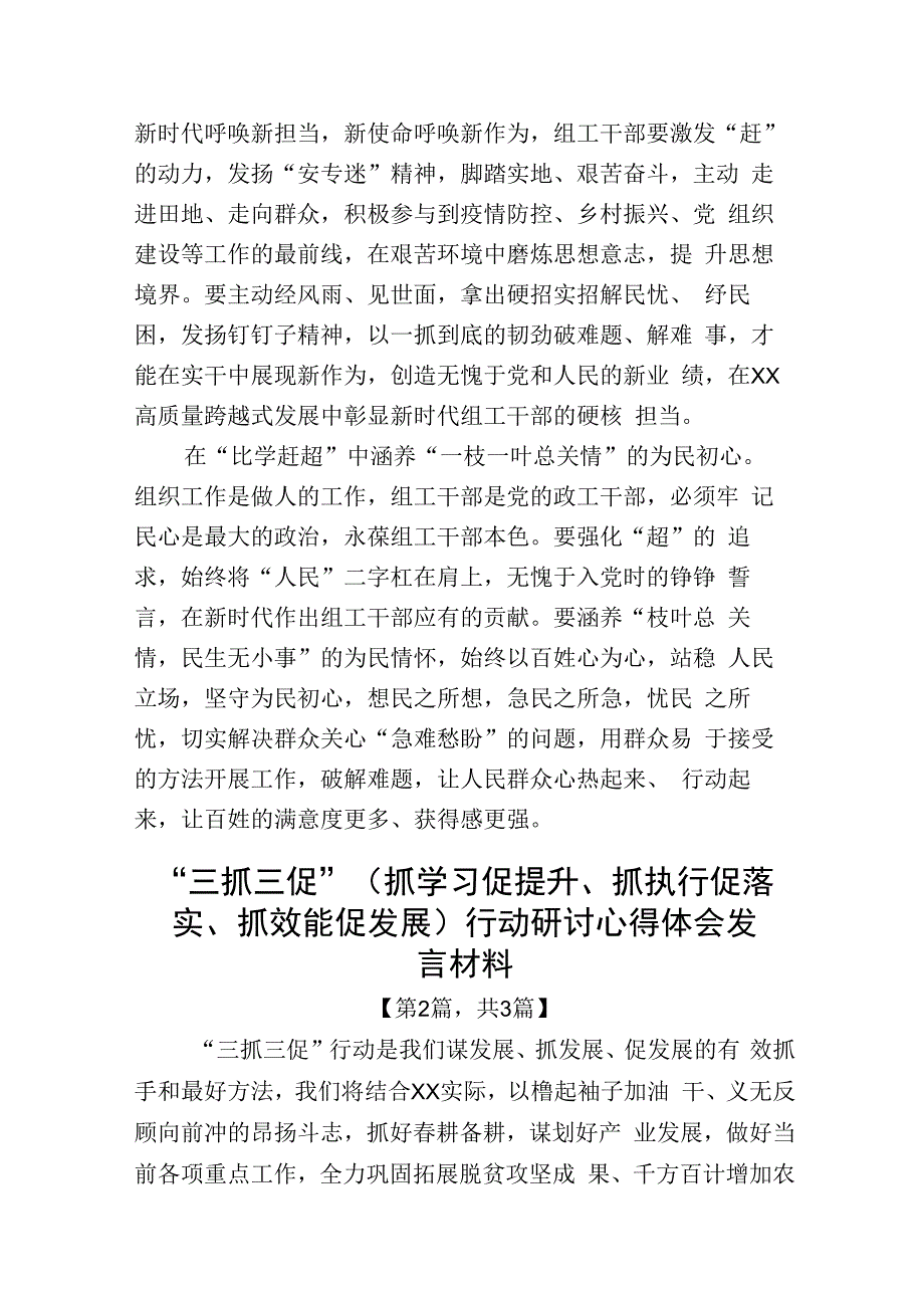 三抓三促抓学习促提升抓执行促落实抓效能促发展行动研讨心得体会发言材料3篇.docx_第2页