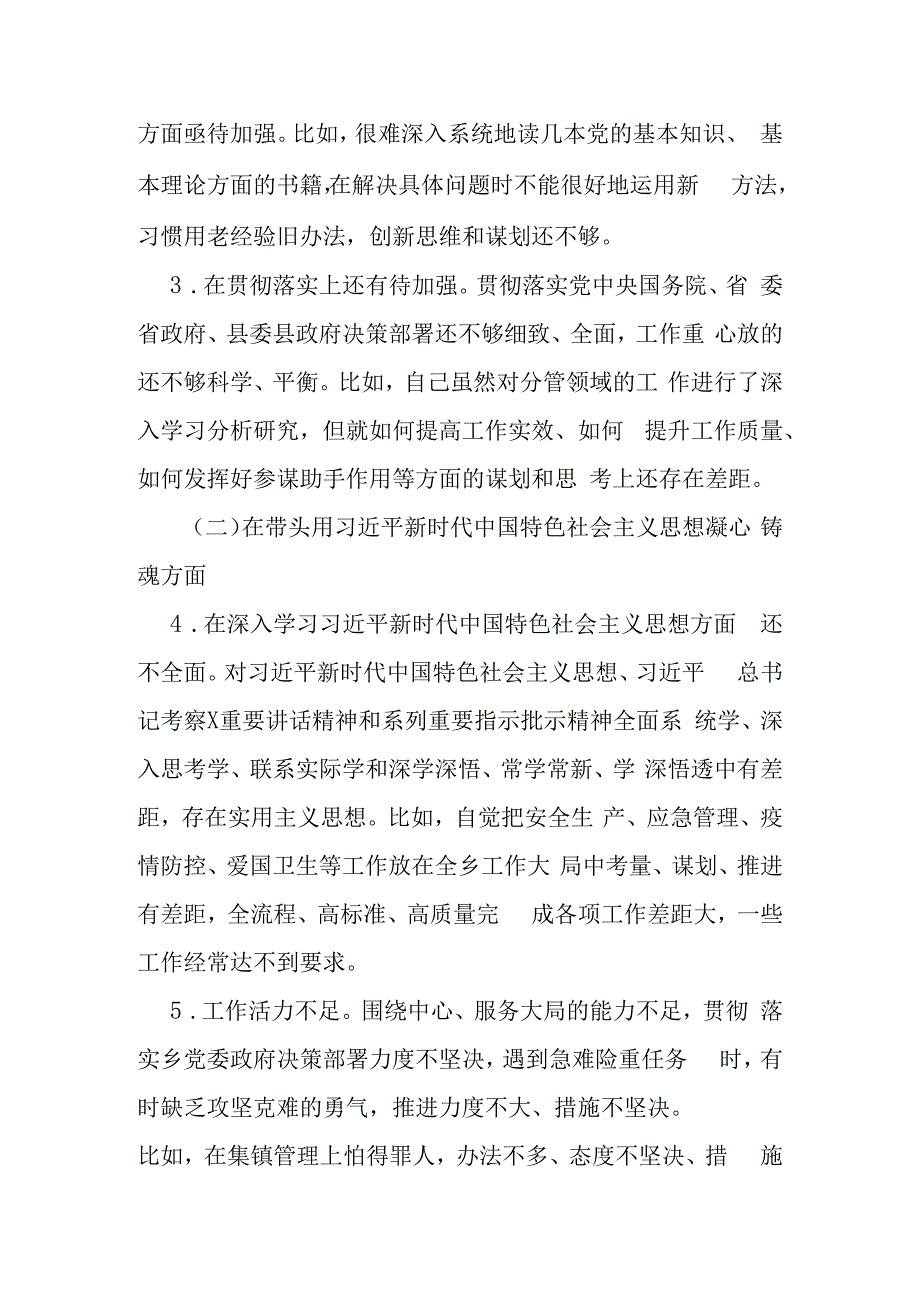 乡长2023年六个带头民主生活会个人发言提纲整改工作方案.docx_第2页