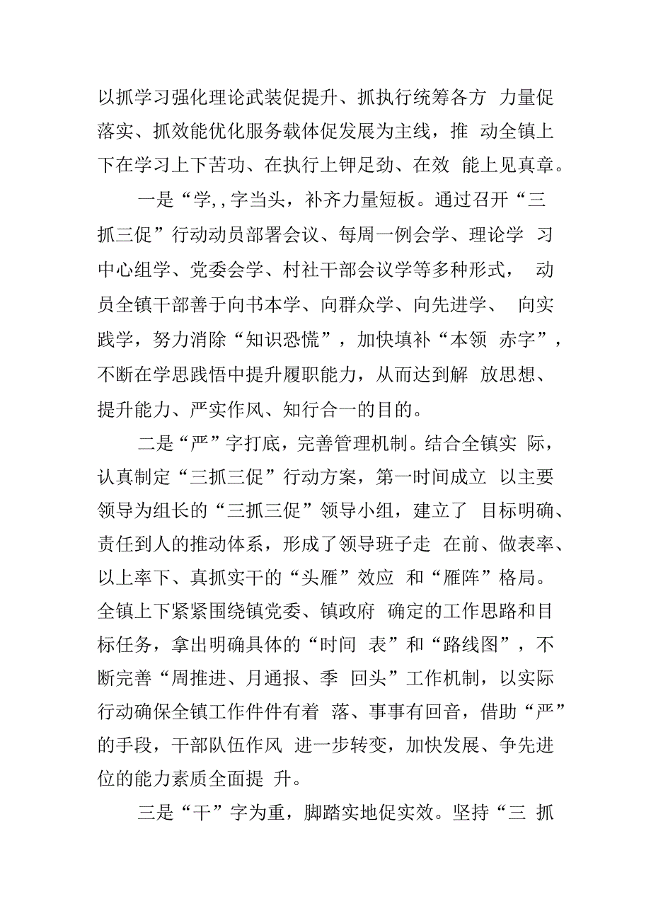 三抓三促工作经验材料学习提升执行落实效能发展总结汇报范文（2篇）.docx_第3页