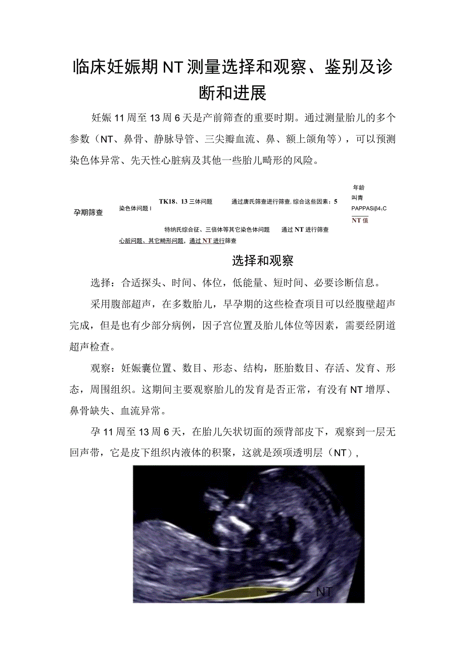 临床妊娠期NT测量选择和观察鉴别及诊断和进展.docx_第1页