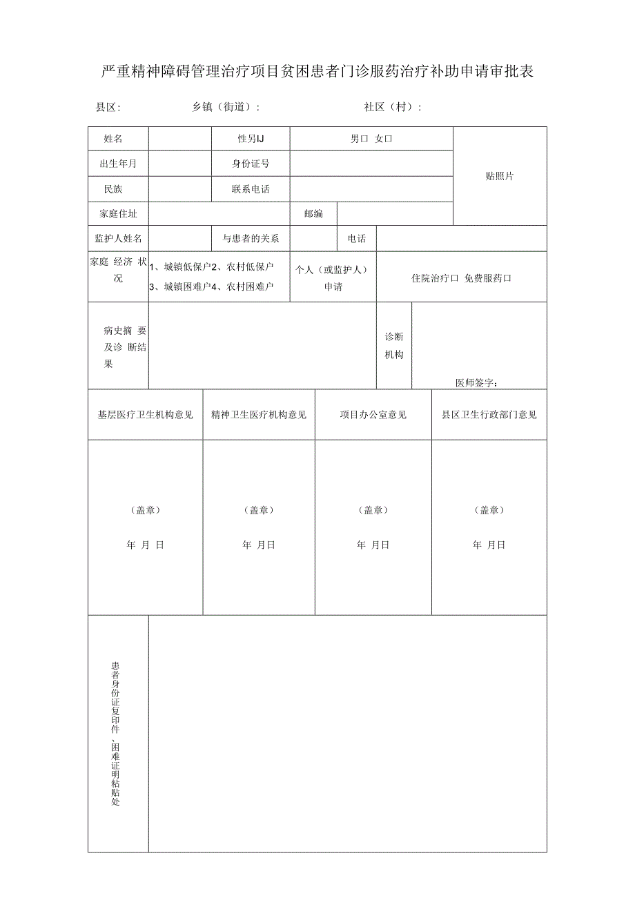 严重精神障碍管理治疗项目贫困患者门诊治疗补助申请表.docx_第1页