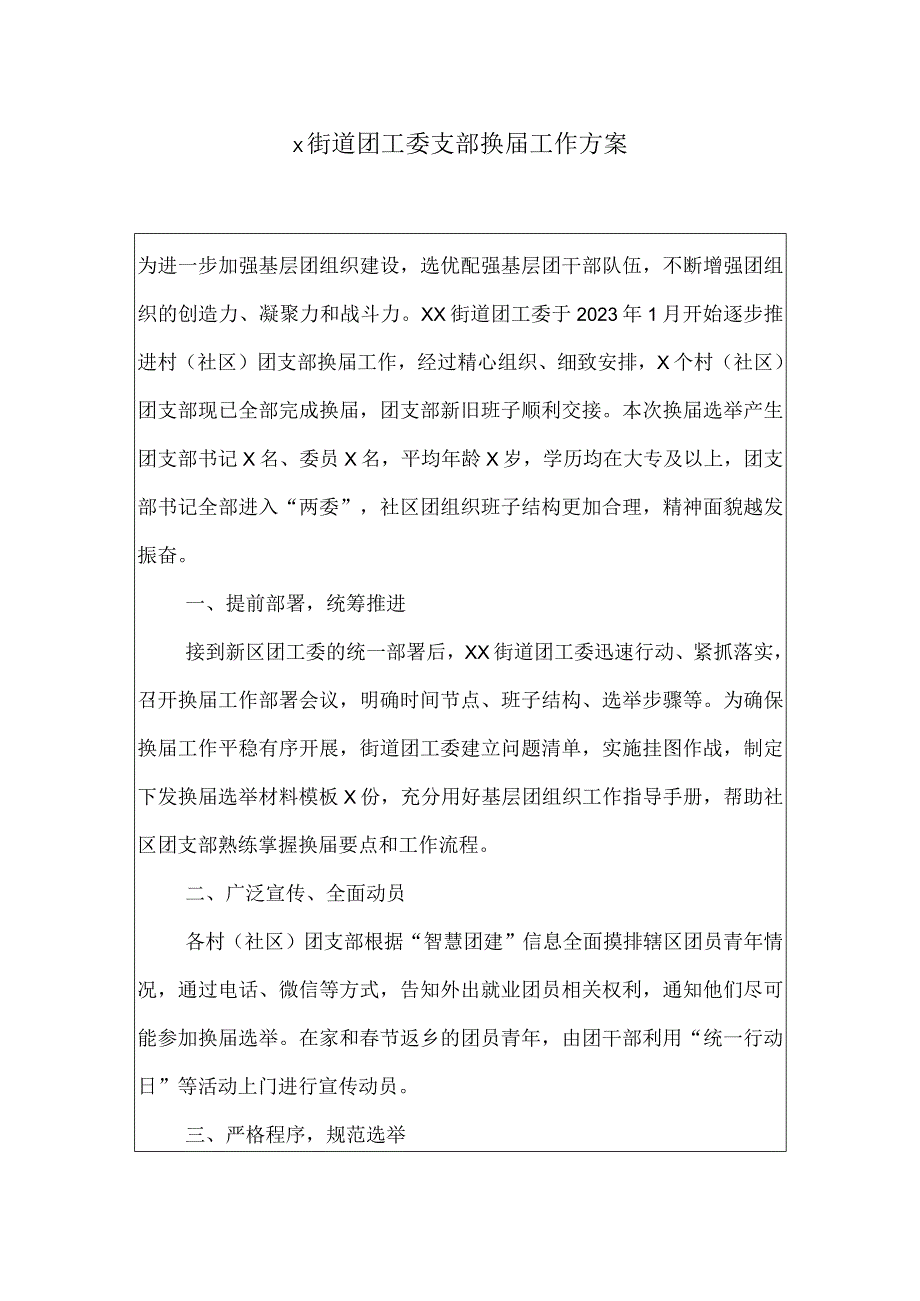 x街道团工委支部换届工作方案.docx_第1页