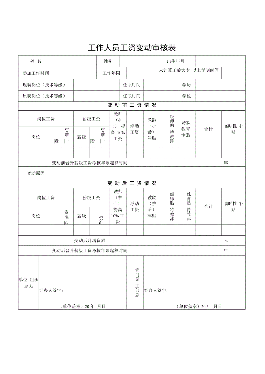 企业单位工作人员工资变动审核表.docx_第1页