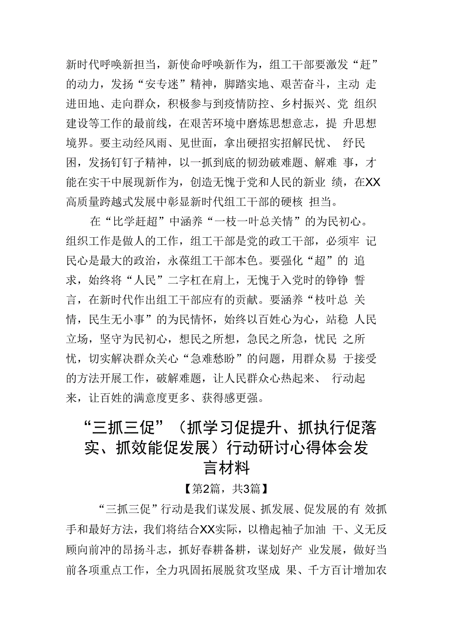 三抓三促抓学习促提升抓执行促落实抓效能促发展行动研讨心得体会发言材料共三篇.docx_第2页