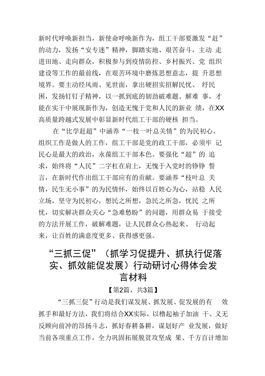 三抓三促抓学习促提升抓执行促落实抓效能促发展行动研讨心得体会发言材料精选共三篇_001.docx_第2页