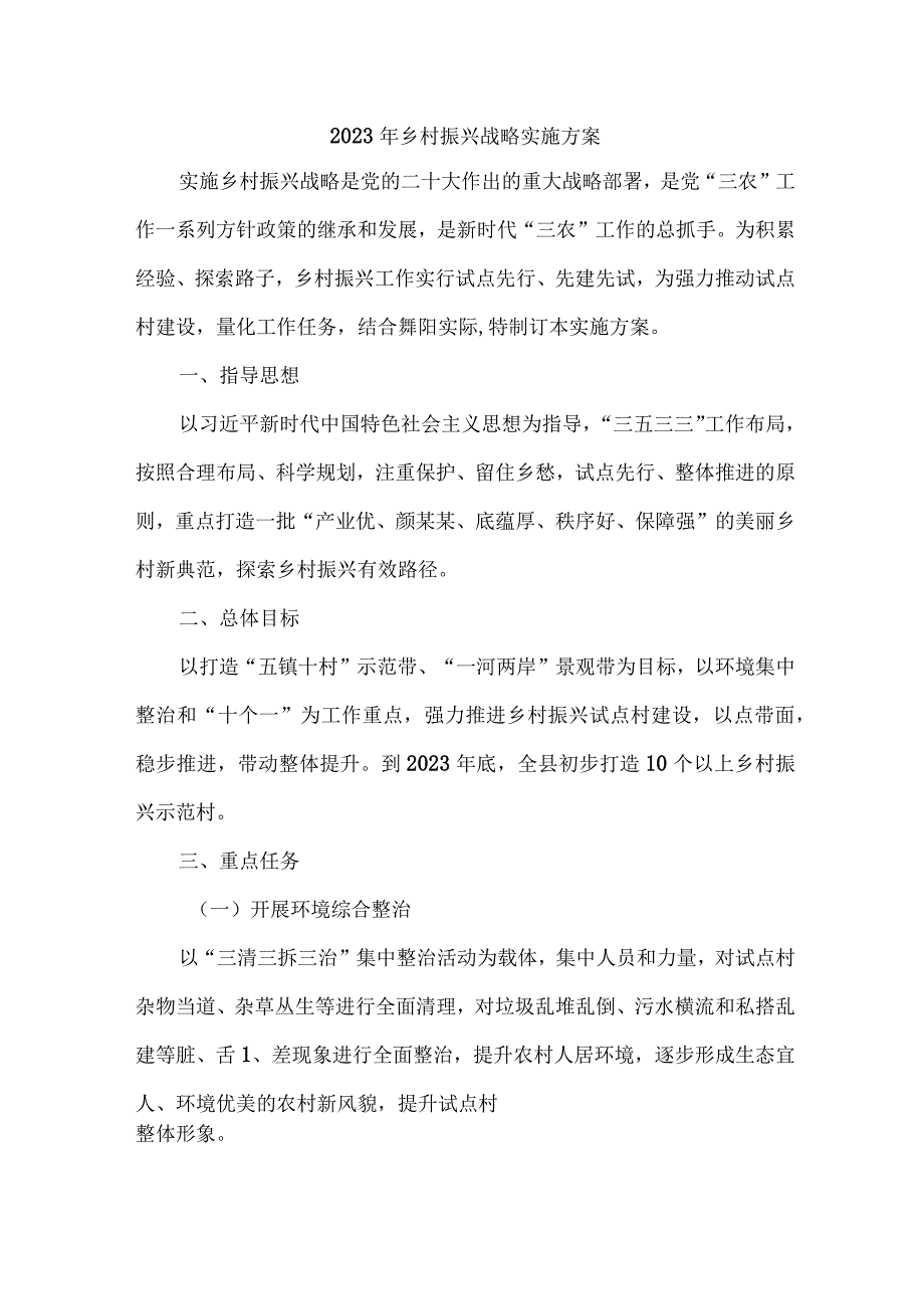 乡镇2023年乡村振兴战略实施工作专项方案 （合计6份）.docx_第1页