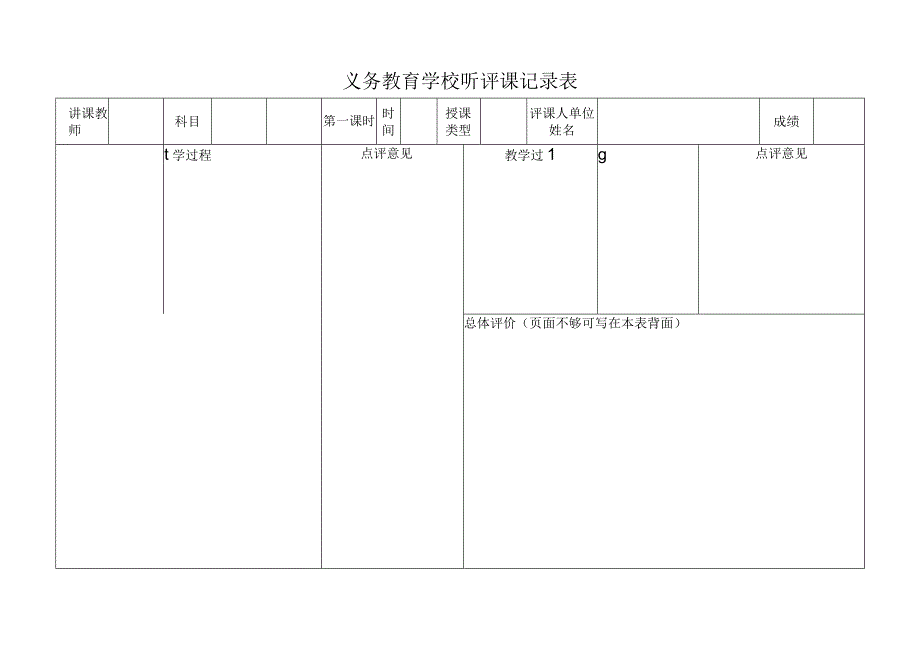 义务教育学校听评课记录表.docx_第1页