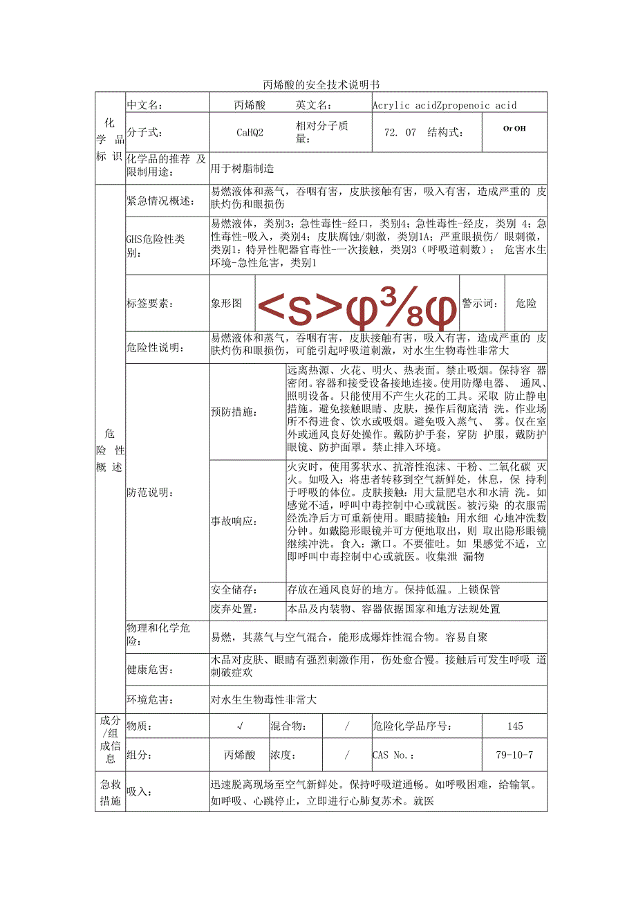 丙烯酸的安全技术说明书.docx_第1页