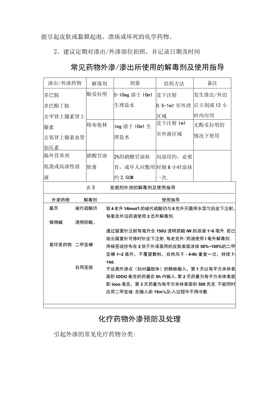 临床静脉输液治疗渗出和外渗处理干预措施异同点解毒剂及使用指导化疗药物外渗分类及预防处理.docx_第2页