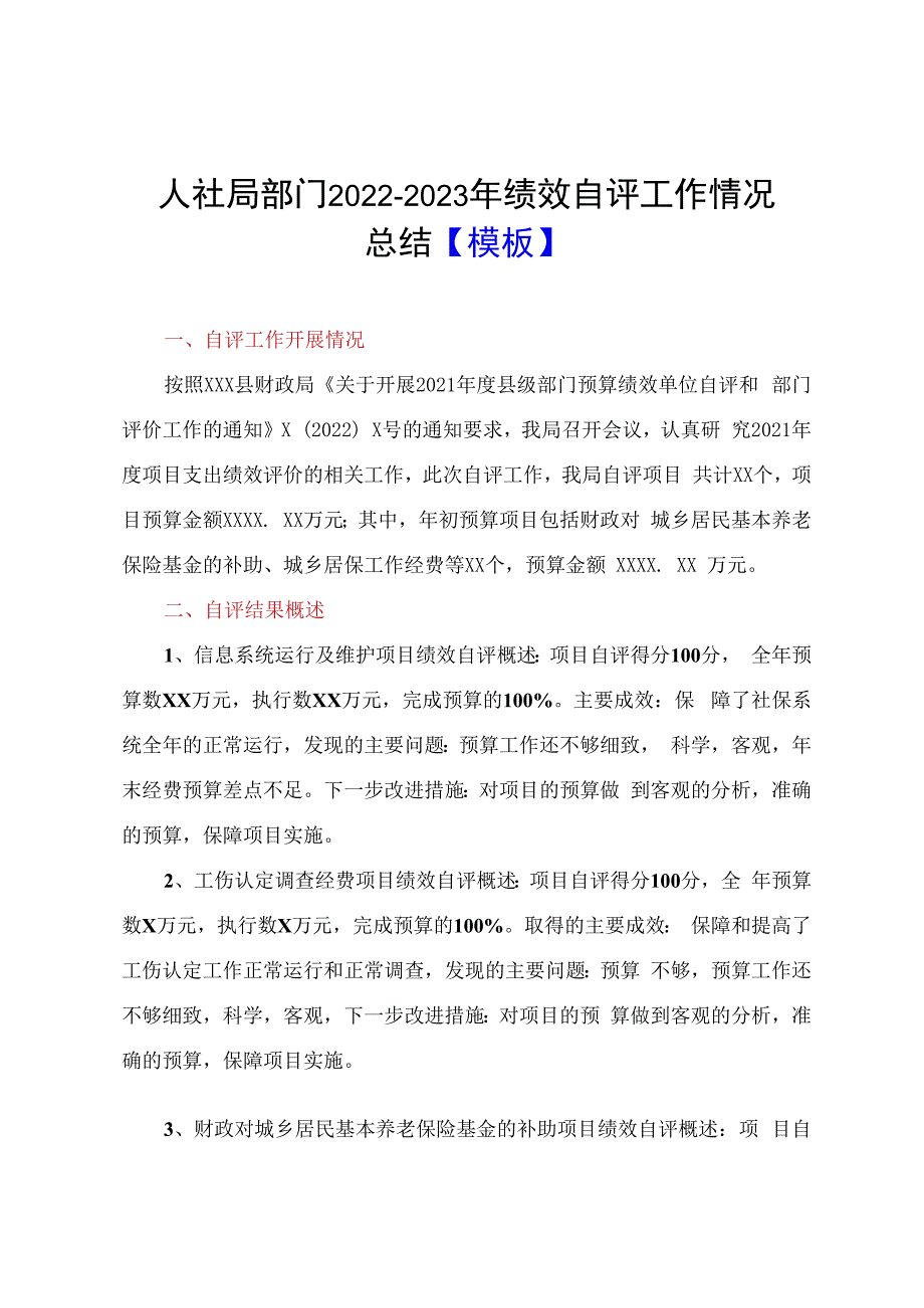 人社局部门20232023年绩效自评工作情况总结模板.docx_第1页