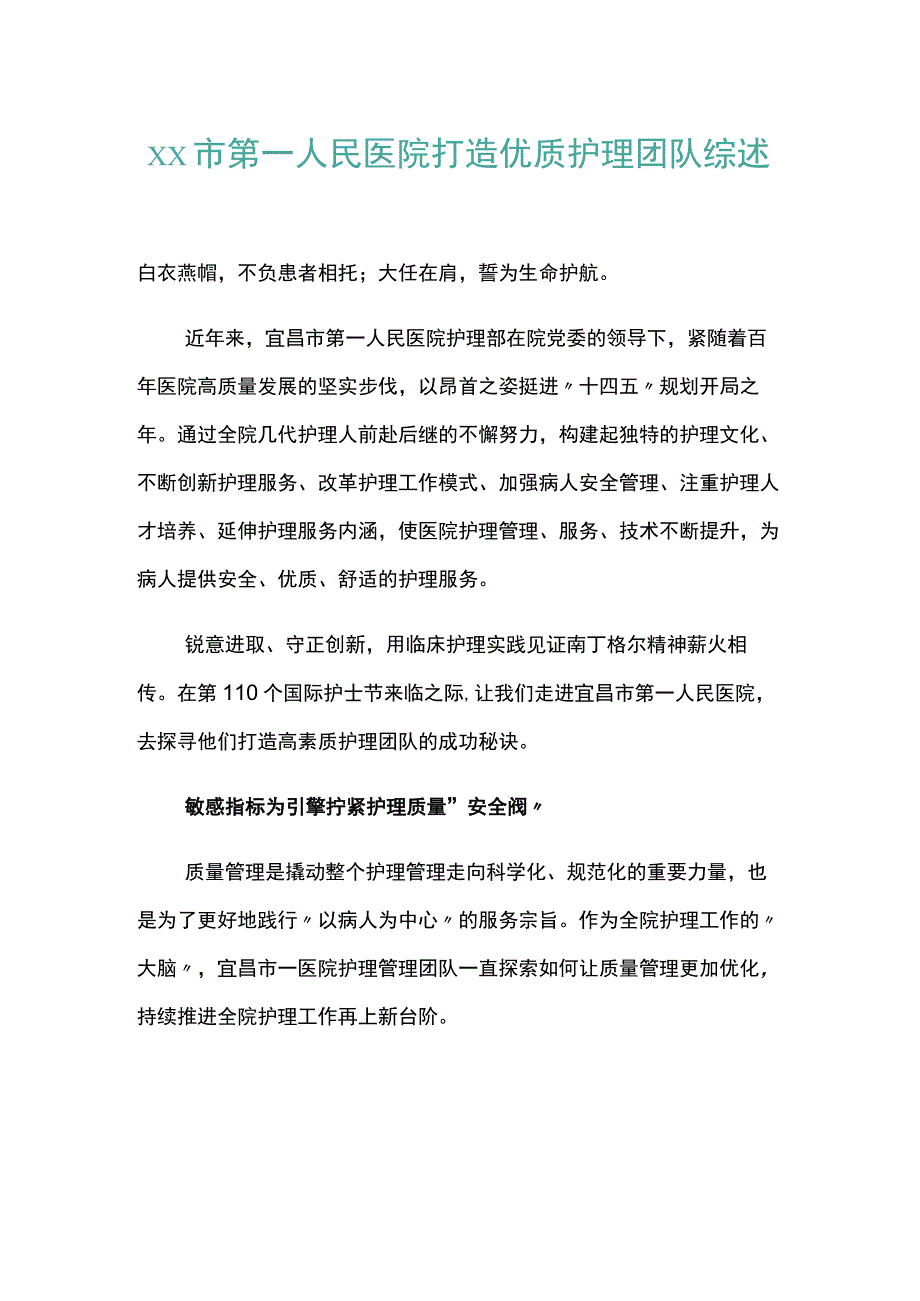 XX市第一人民医院打造优质护理团队综述.docx_第1页