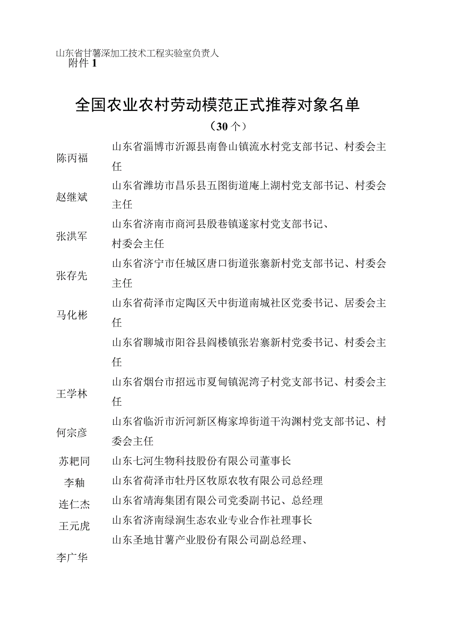 全国农业农村劳动模范正式推荐对象.docx_第1页