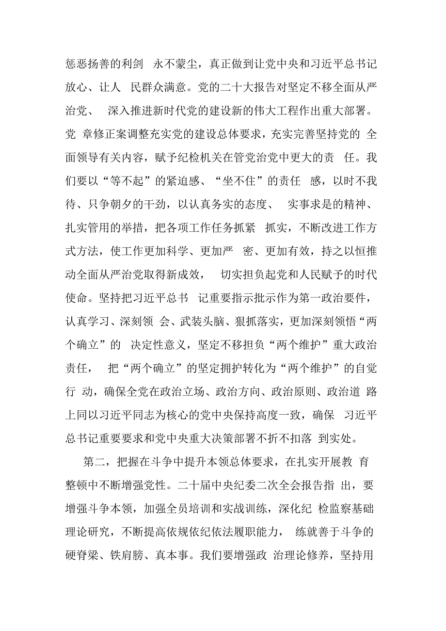 纪检监察干部队伍教育整顿专题学习培训研讨心得交流发言材料参考范文.docx_第2页