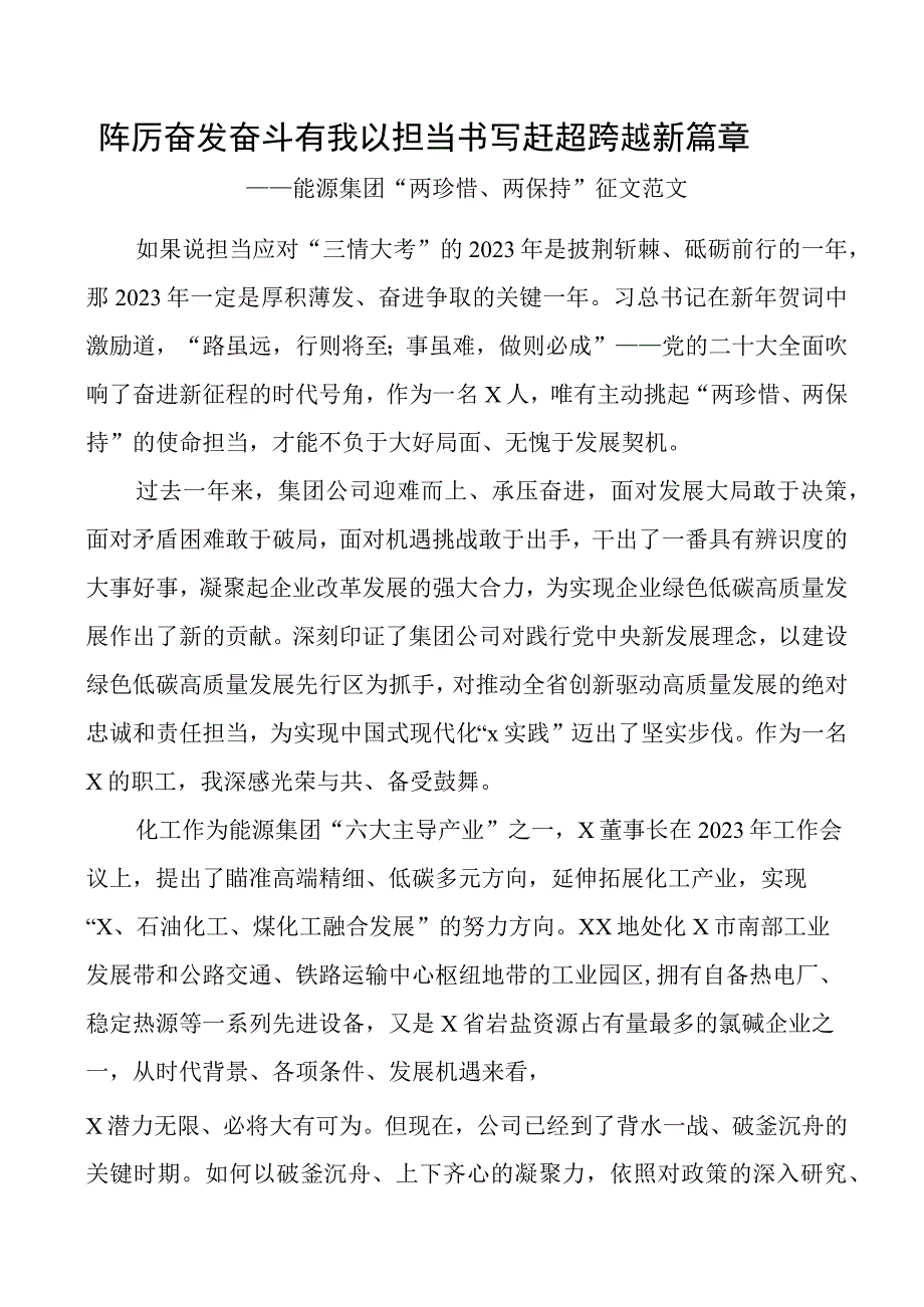 能源集团两珍惜两保持征文奋斗担当.docx_第1页