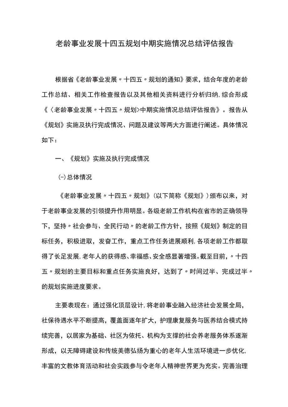 老龄事业发展十四五规划中期实施情况总结评估报告.docx_第1页