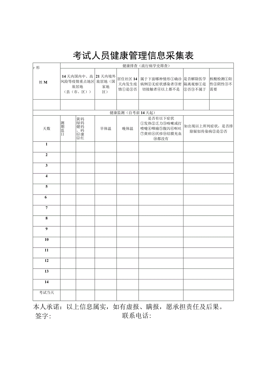 考试人员健康管理信息采集表.docx_第1页