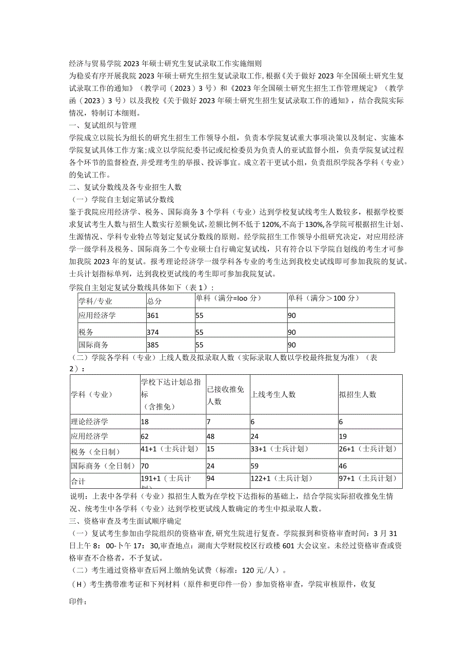 经济与贸易学院2023年硕士研究生复试录取工作实施细则.docx_第1页