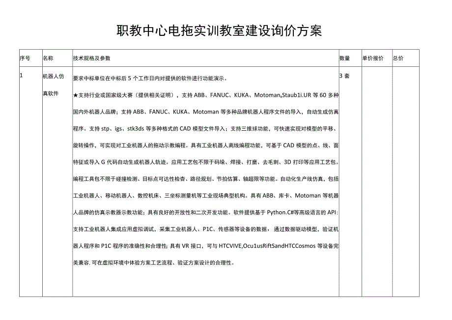 职教中心电拖实训教室建设询价方案.docx_第1页