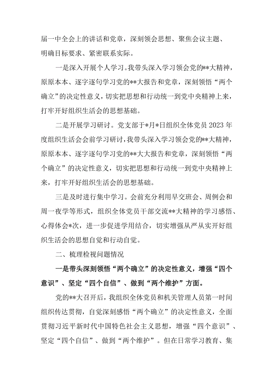 公司（企业）党员干部2023年度组织生活会六个带头个人对照检查材料.docx_第2页