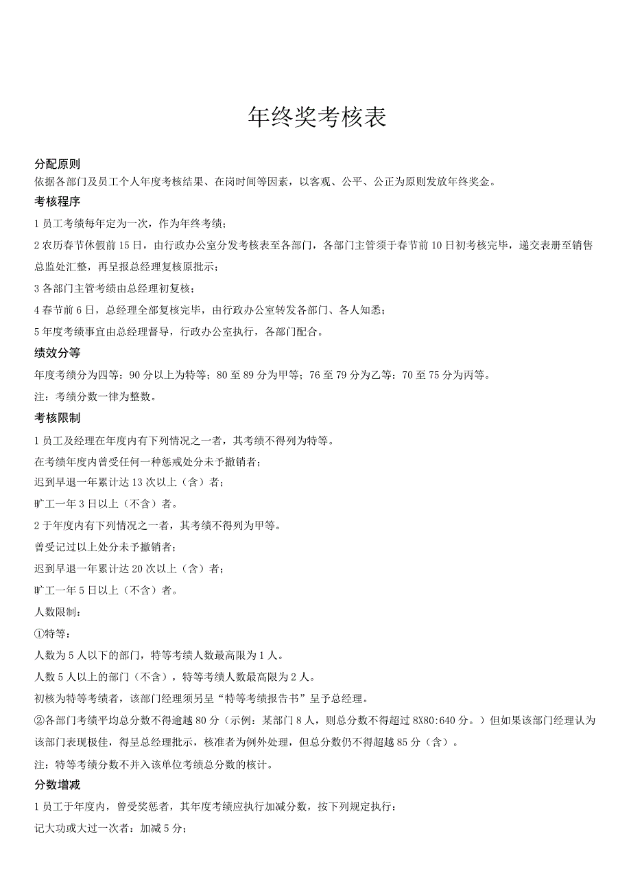 公司年终奖分配方案及年度绩效考核表.docx_第1页