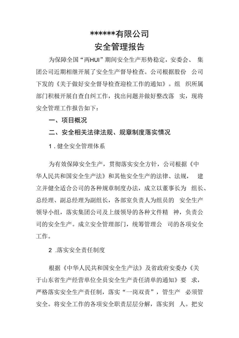 公司安全管理报告.docx_第1页