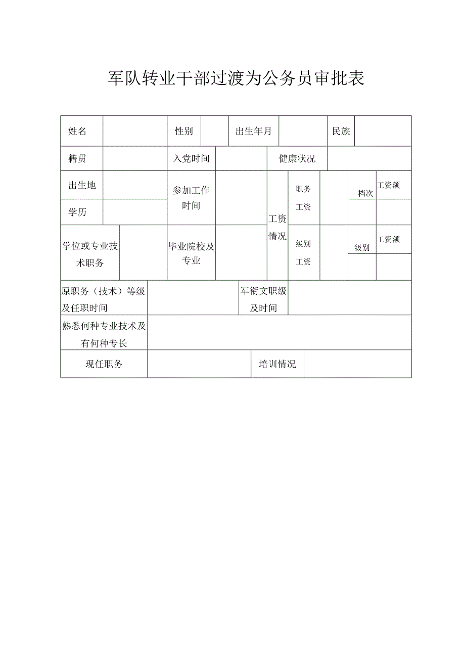 军队转业干部过渡为国家公务员审批表.docx_第1页