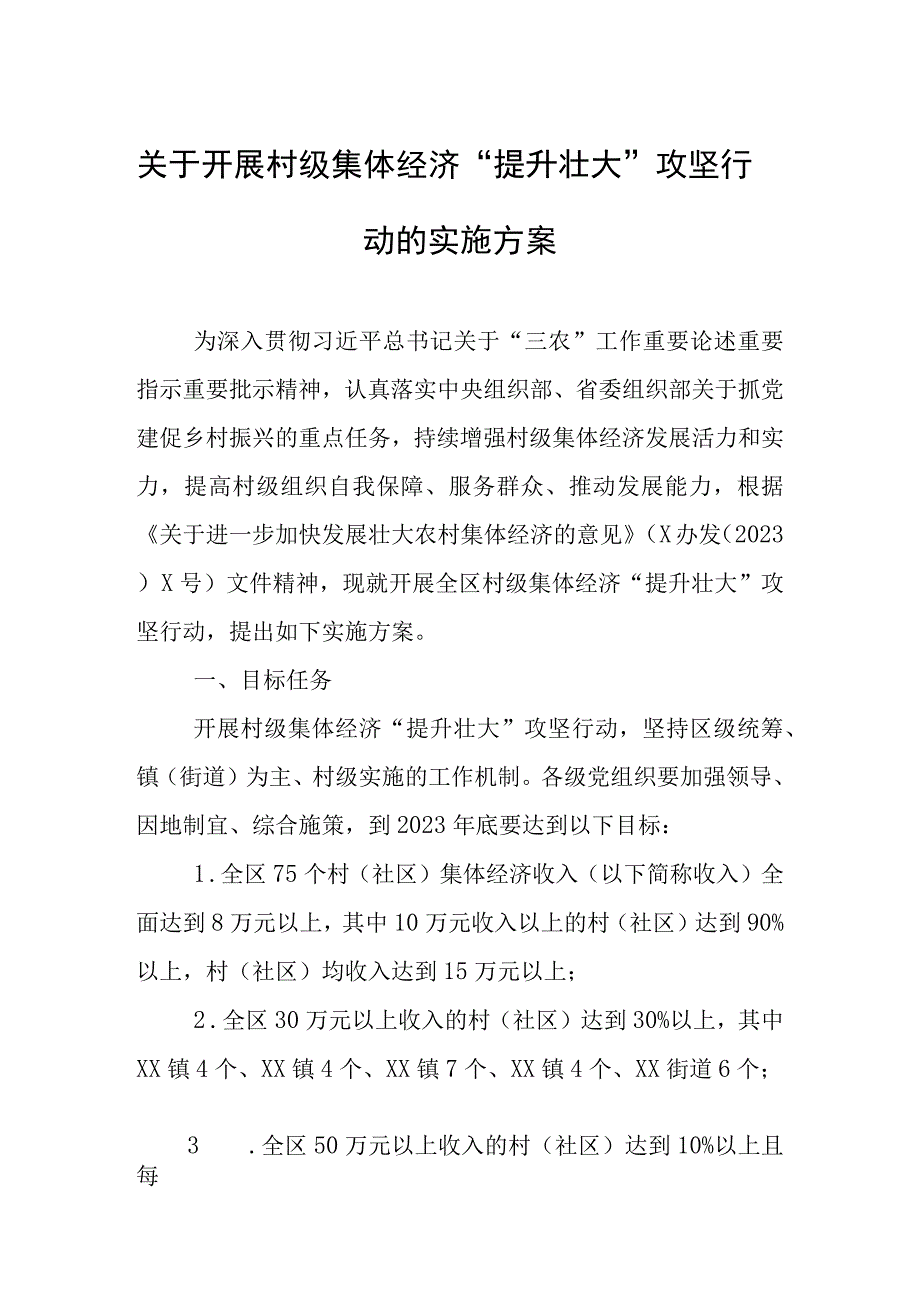 关于开展村级集体经济提升壮大攻坚行动的实施方案.docx_第1页