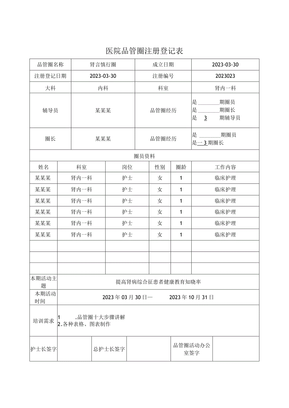 医院品管圈注册登记表.docx_第1页