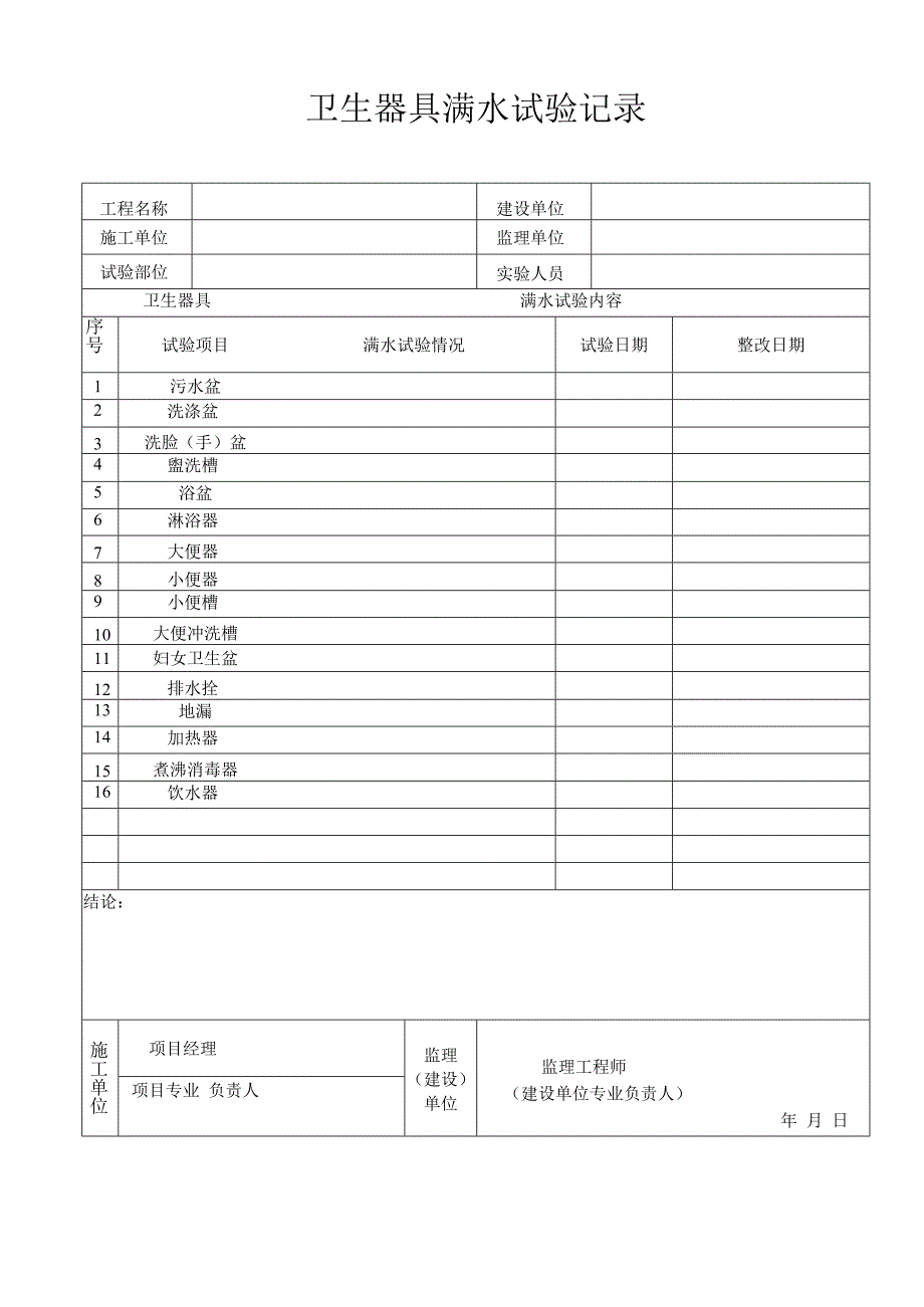 卫生器具满水试验记录.docx_第1页