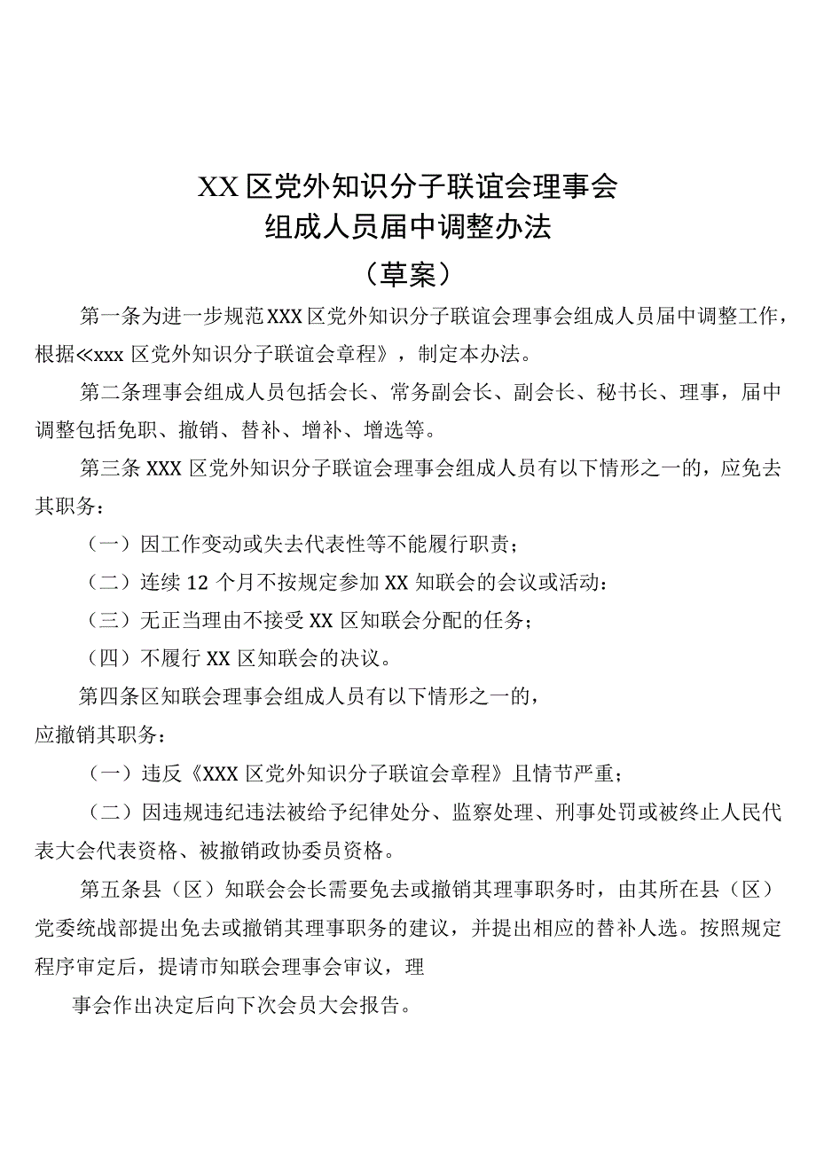 区知联会理事会组成人员届中调整办法2019.docx_第1页