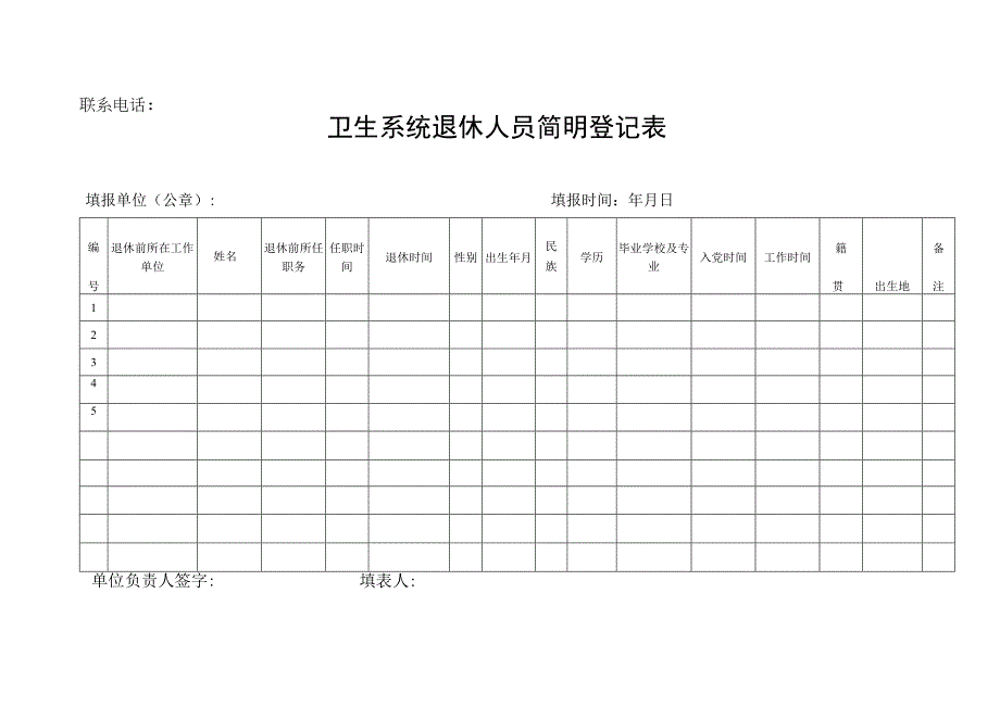 卫生系统退休人员简明登记表.docx_第1页