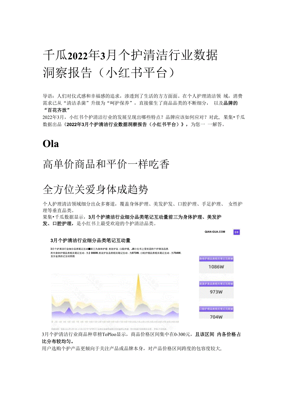 千瓜2023年3月个护清洁行业数据洞察报告小红书平台.docx_第1页