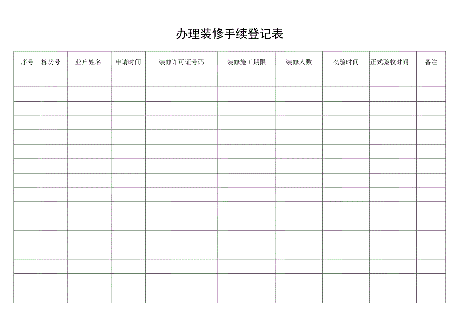 办理装修手续登记表secret工程文档范本.docx_第1页