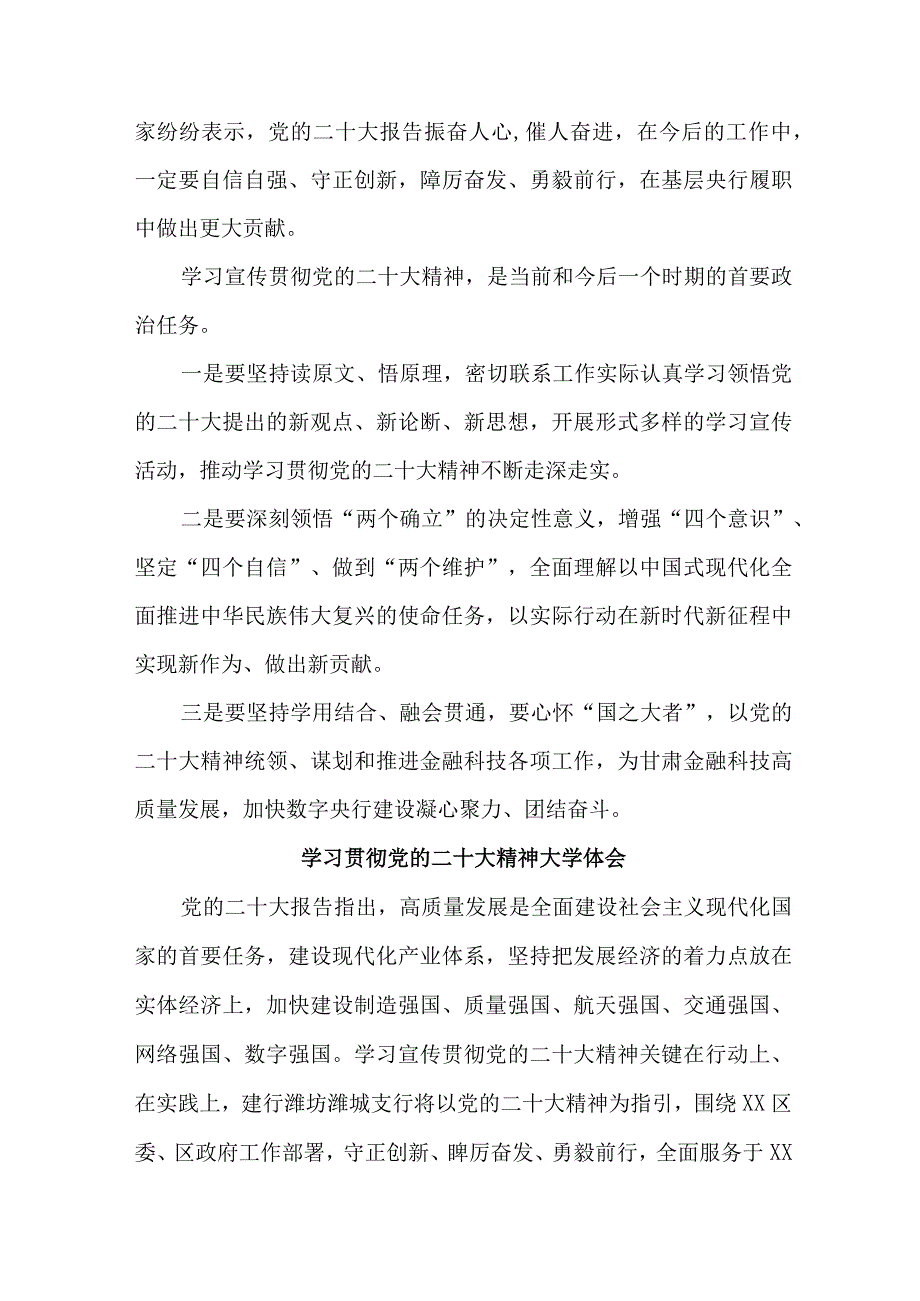 农商行工作员学习贯彻党的二十大精神心得体会 （汇编10份）.docx_第2页