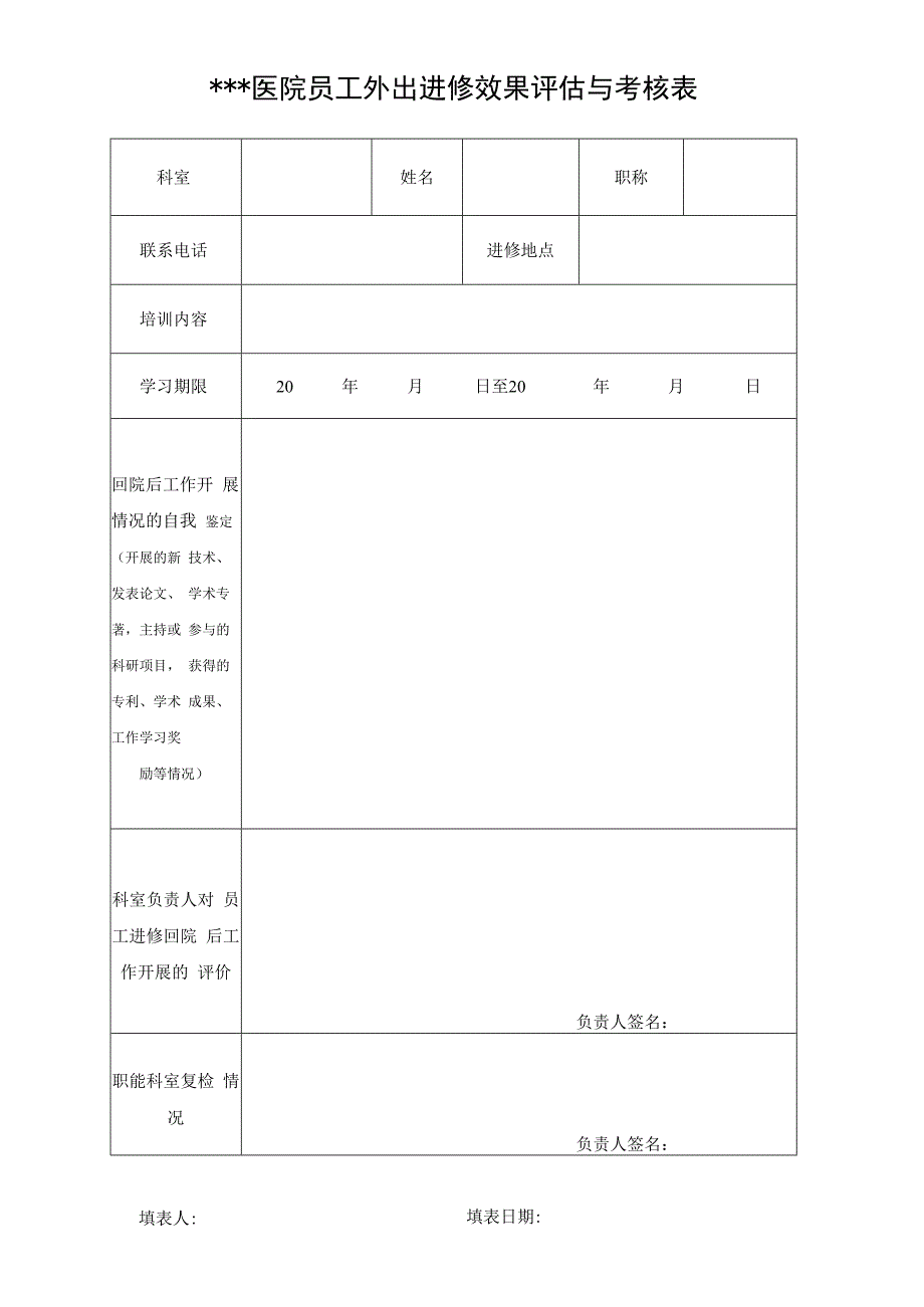 医院员工外出进修效果评估与考核表.docx_第1页