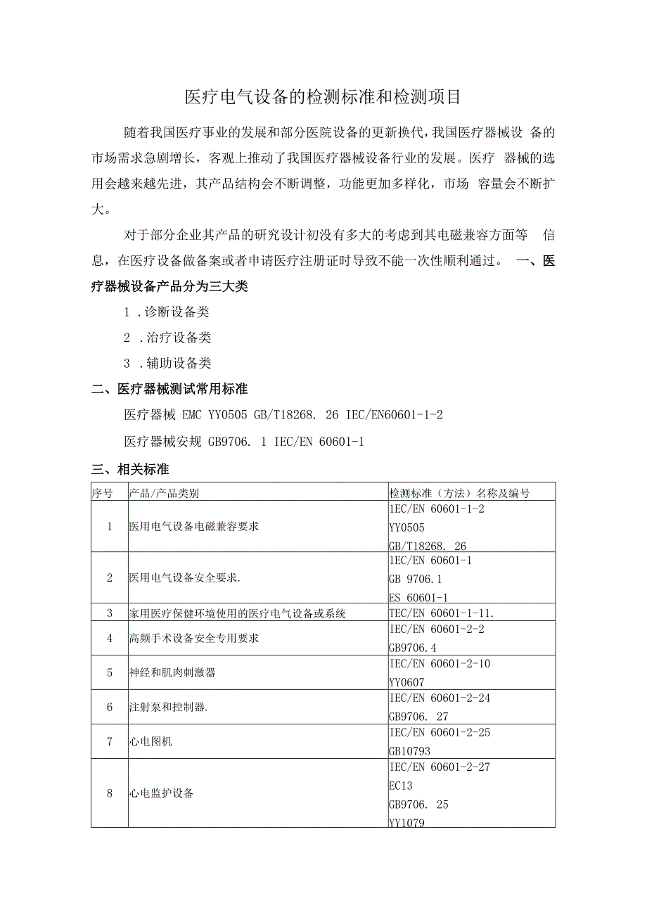 医疗电气设备的检测标准和检测项目.docx_第1页