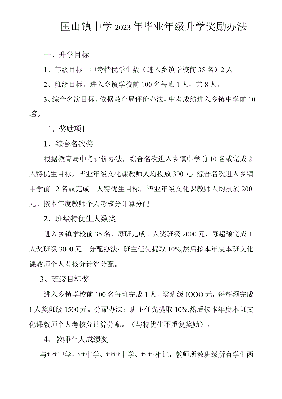 匡山镇中学2023年毕业年级升学奖励办法.docx_第1页