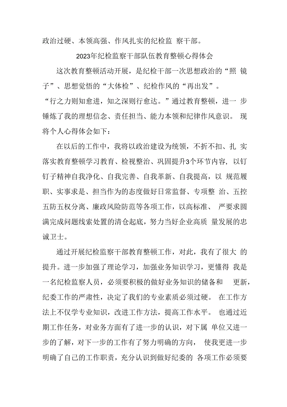 区县2023年纪检监察干部队伍思想教育整顿个人心得体会 精编八份.docx_第2页