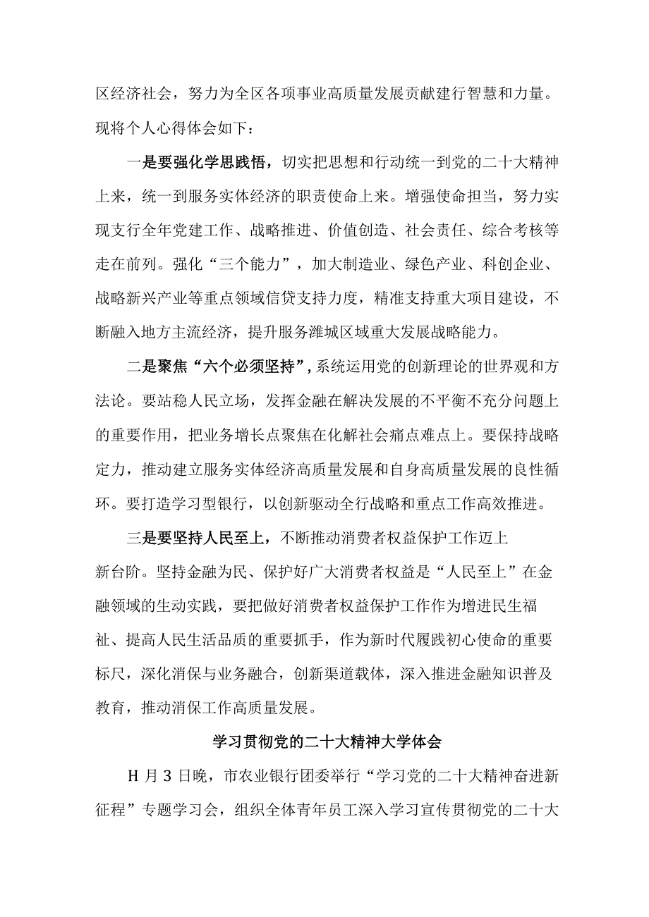 农商行工作员学习贯彻党的二十大精神个人心得体会 （合计5份）.docx_第3页