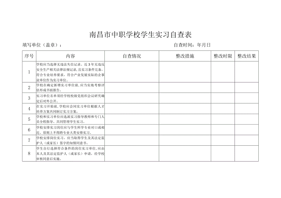 南昌市中职学校学生实习自查表.docx_第1页