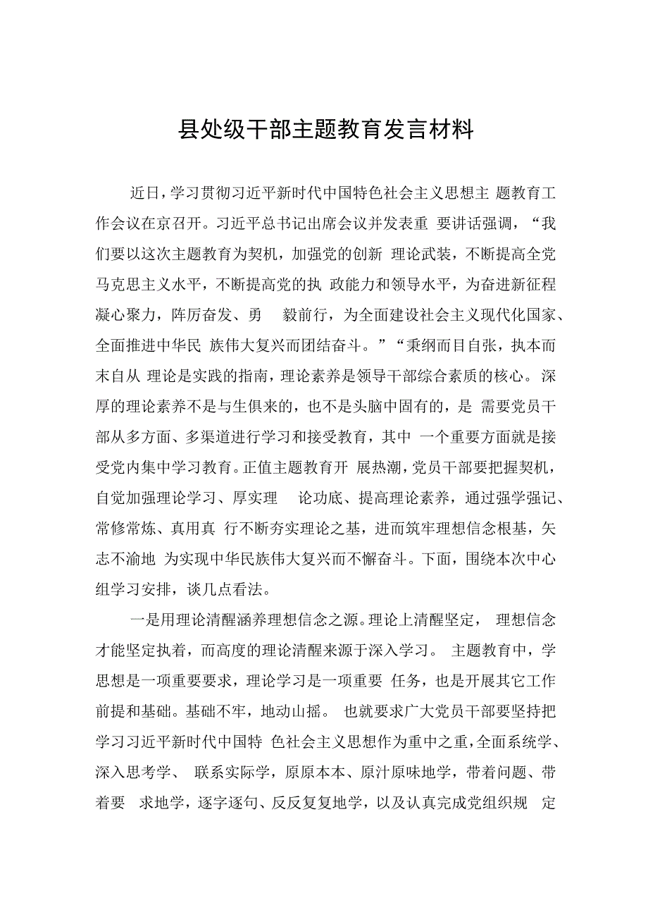 县处级干部主题教育发言材料2篇.docx_第1页