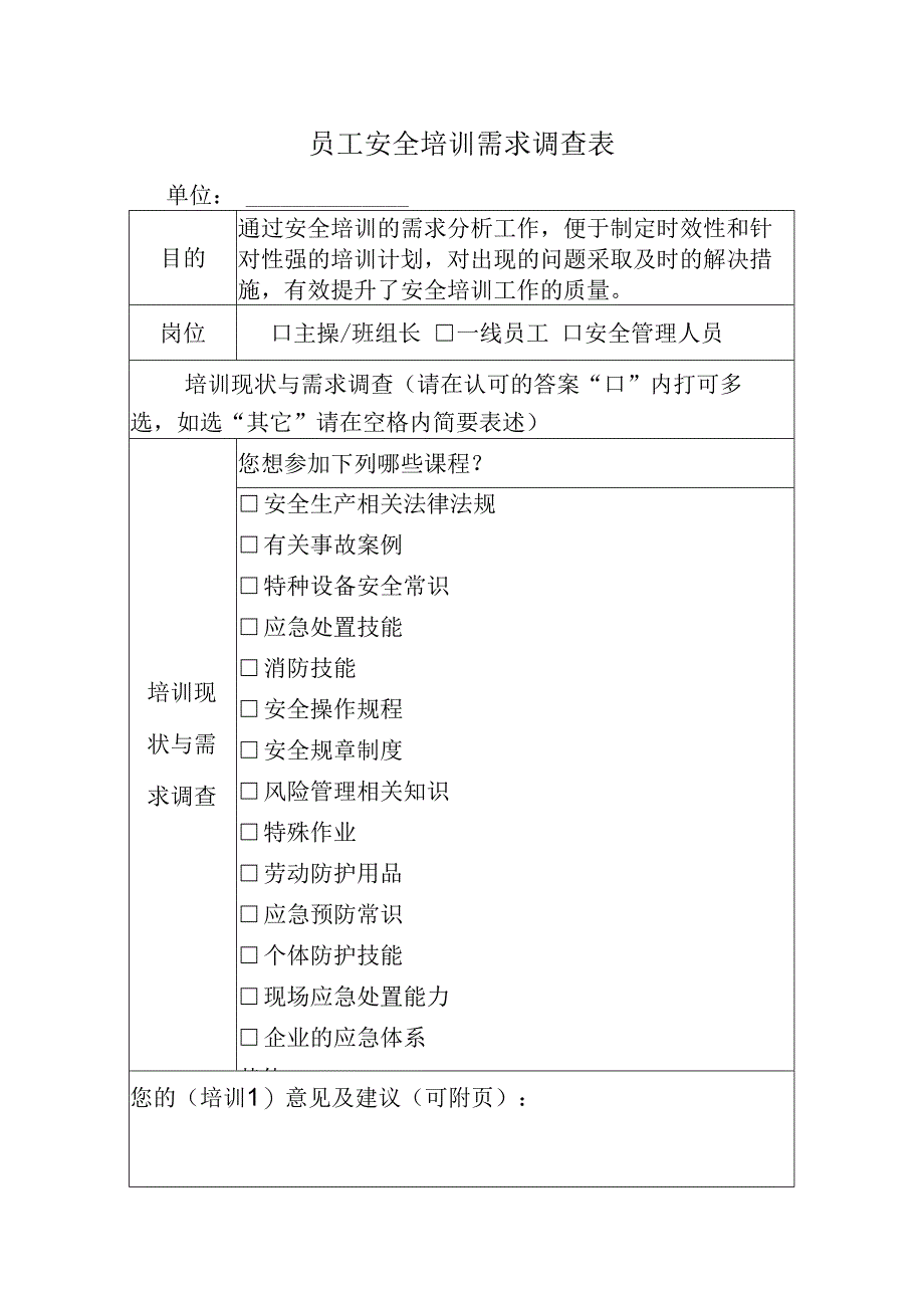 员工安全培训需求调查表.docx_第1页
